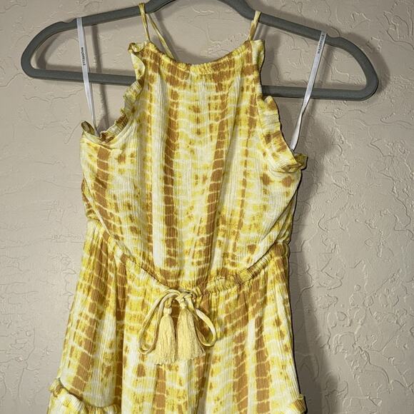 Majorelle Baker yellow tie dye high neck halter mini dress. - Picture 4 of 10